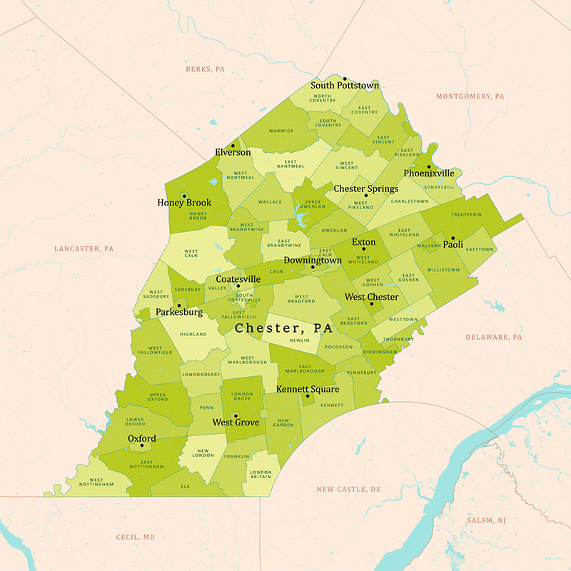 PA Chester County Vector Map Green
